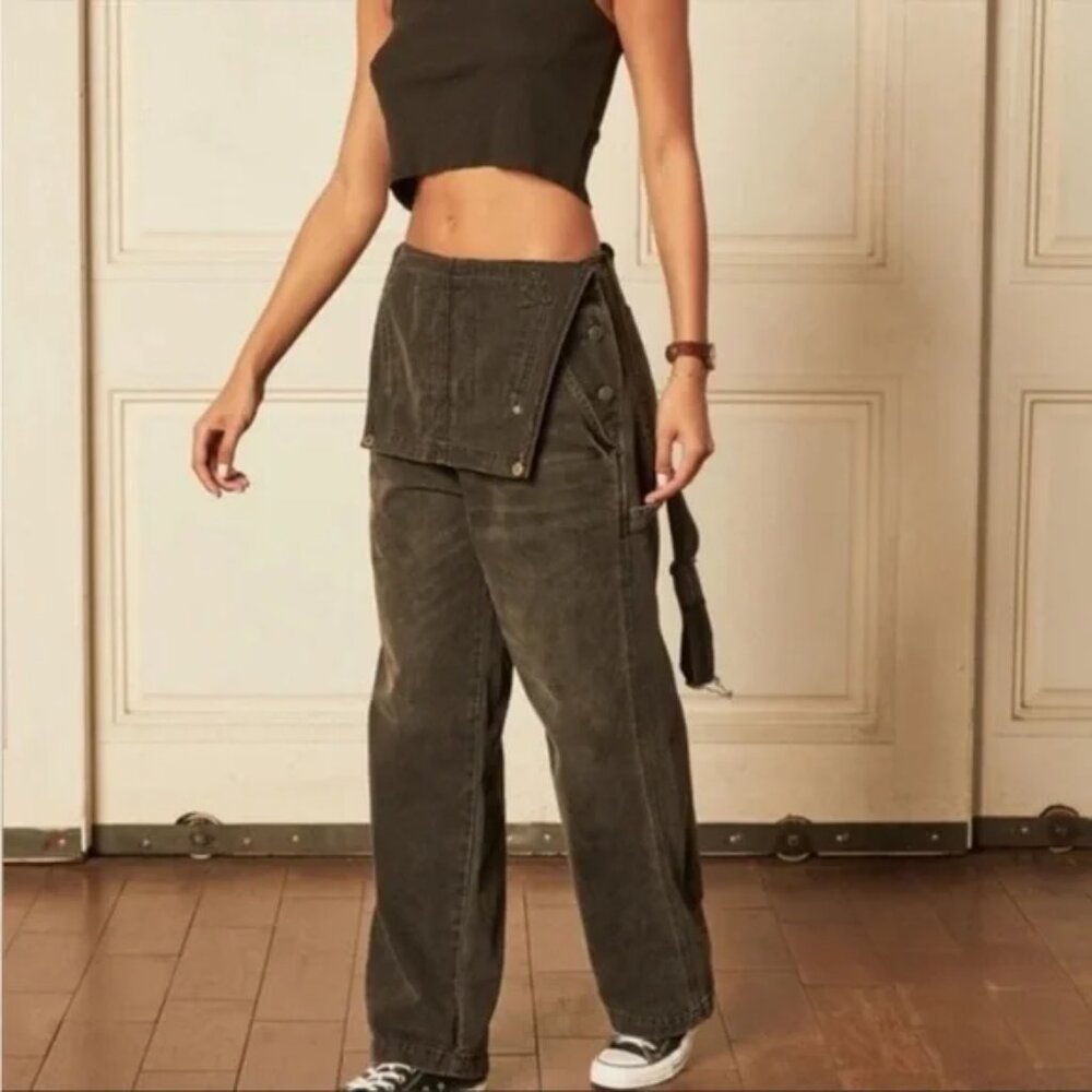 Free People Boyish Kenny Overalls Denim Jumpsuit in Midnight Cowboy Black size S - Picture 4 of 16